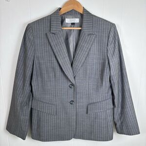 Tahari Arthur‎ S Levine Wool Blend Pinstriped Gray Blazer Womens Sz 14 Lined